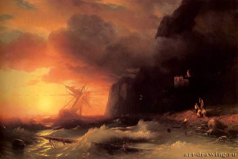 Кораблекрушение у Афонской горы. 1856 - Shipwreck at Mount Athos. 1856
97 х 148 смХолст, маслоРомантизм, реализмРоссияСанкт-Петербург. Центральный военно-морской музей